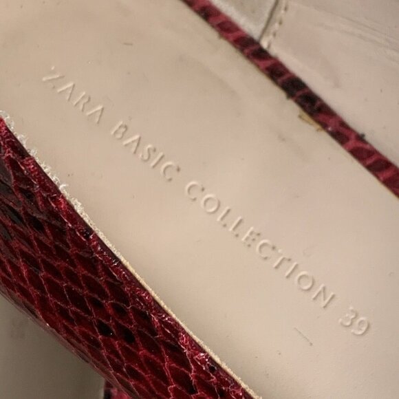 Zara Basic Burgundy Reptile Print Flat Loafers Womens 39 US 8 Beaded Detail - Picture 2 of 10